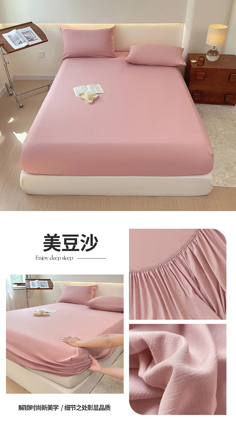 Sábana bajera de algodón lavada con funda de almohada, bandas elásticas, Funda de colchón ajustable antideslizante para cama doble King y Queen