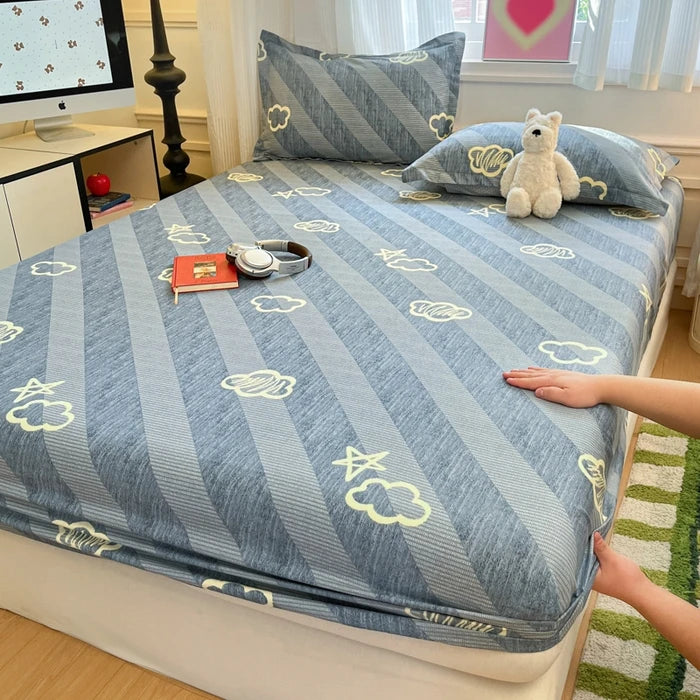 Juego de sábanas ajustadas de algodón 100% puro con funda de almohada, funda de cama con estampado de flores, sábanas individuales/Queen/King Size
