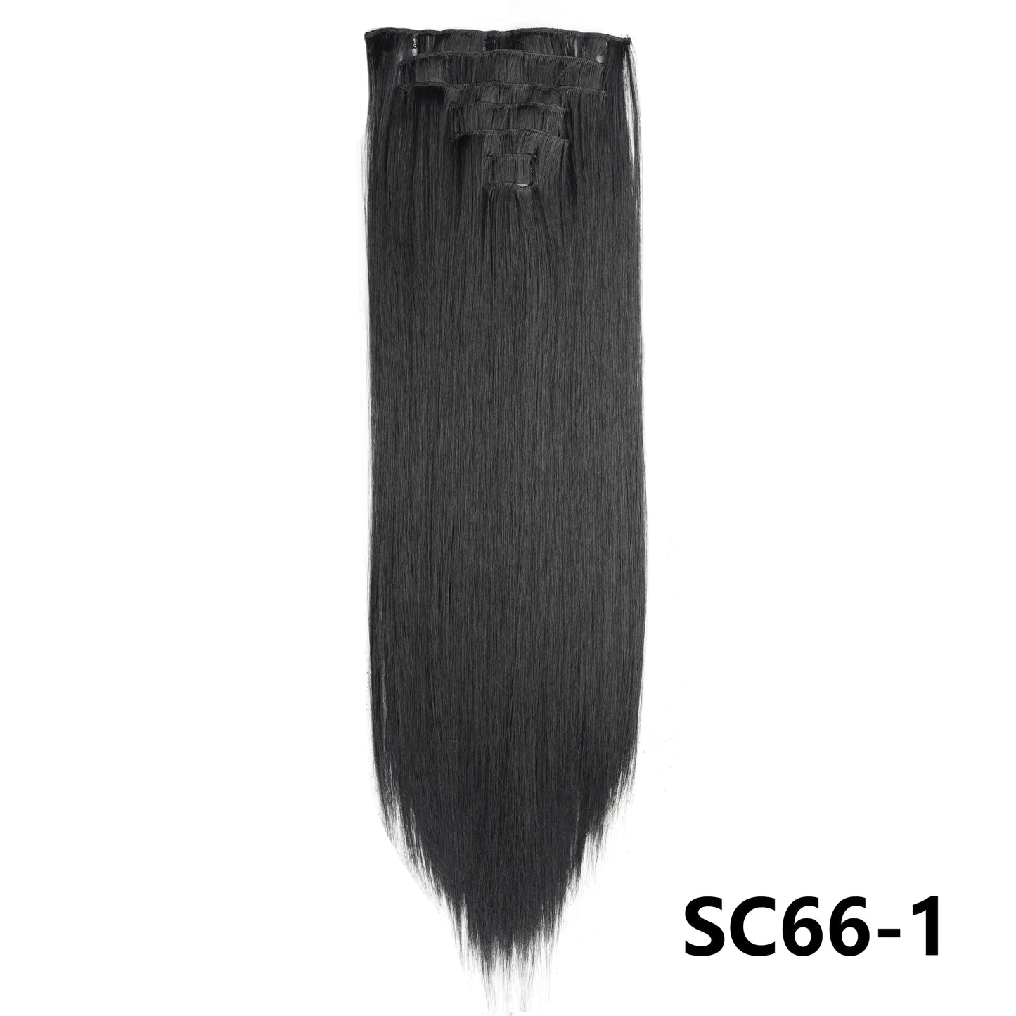 Extensiones de cabello sintÃƒÂ©tico largo y recto para mujer, 16 Clips, 7 unidades/juego, fibra de alta temperatura, negro, marrÃƒÂ³n, Rubio