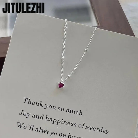 Collar con colgante de plata de ley 925 para mujer, joyería, Collar de amor, Mini colgante de corazón rojo pequeño, Collar Simple en forma de corazón