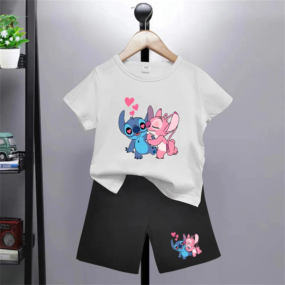 Camiseta de punto de Disney con dibujos animados de verano para niÃƒÂ±as, camisetas rojas y rosas para niÃƒÂ±os, ropa superior, camisetas de moda para niÃƒÂ±os, conjunto de pantalones cortos para niÃƒÂ±os de 3 a 12 aÃƒÂ±os