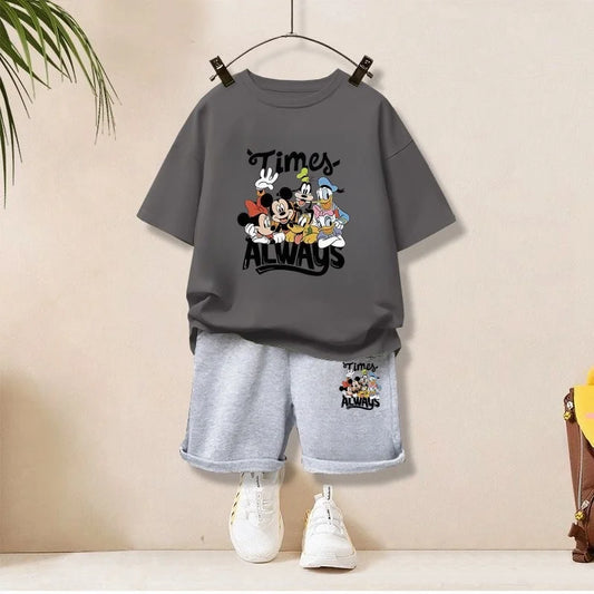 Conjunto de ropa de otoño para bebé, niña y niño, sudadera con estampado familiar de Disney, Top y pantalones inferiores, traje de 2 uds, chándal de algodón para chico