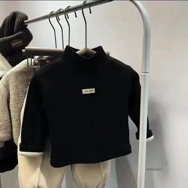 Jersey de cuello medio alto para otoño e invierno para niños, camisa inferior de manga larga, ropa para niños y niñas, Tops