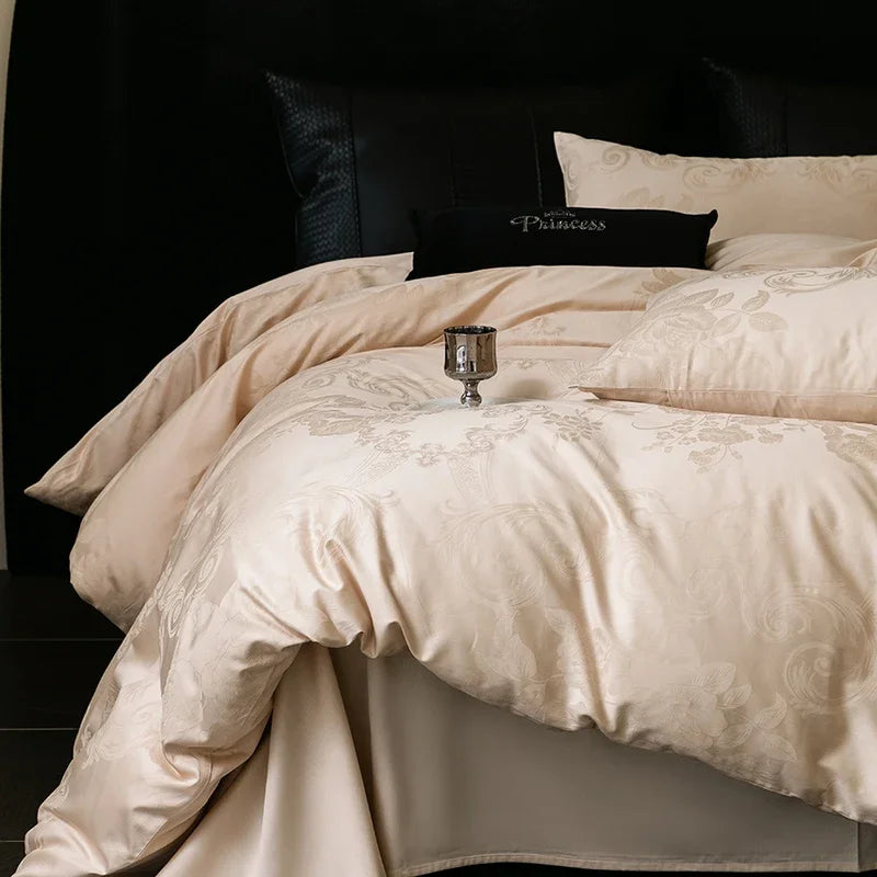 Nuevos juegos de cama de lujo 2025 100% algodón: fibra larga, alta densidad, jacquard satinado, cama de 1,5 m/1,8 m
