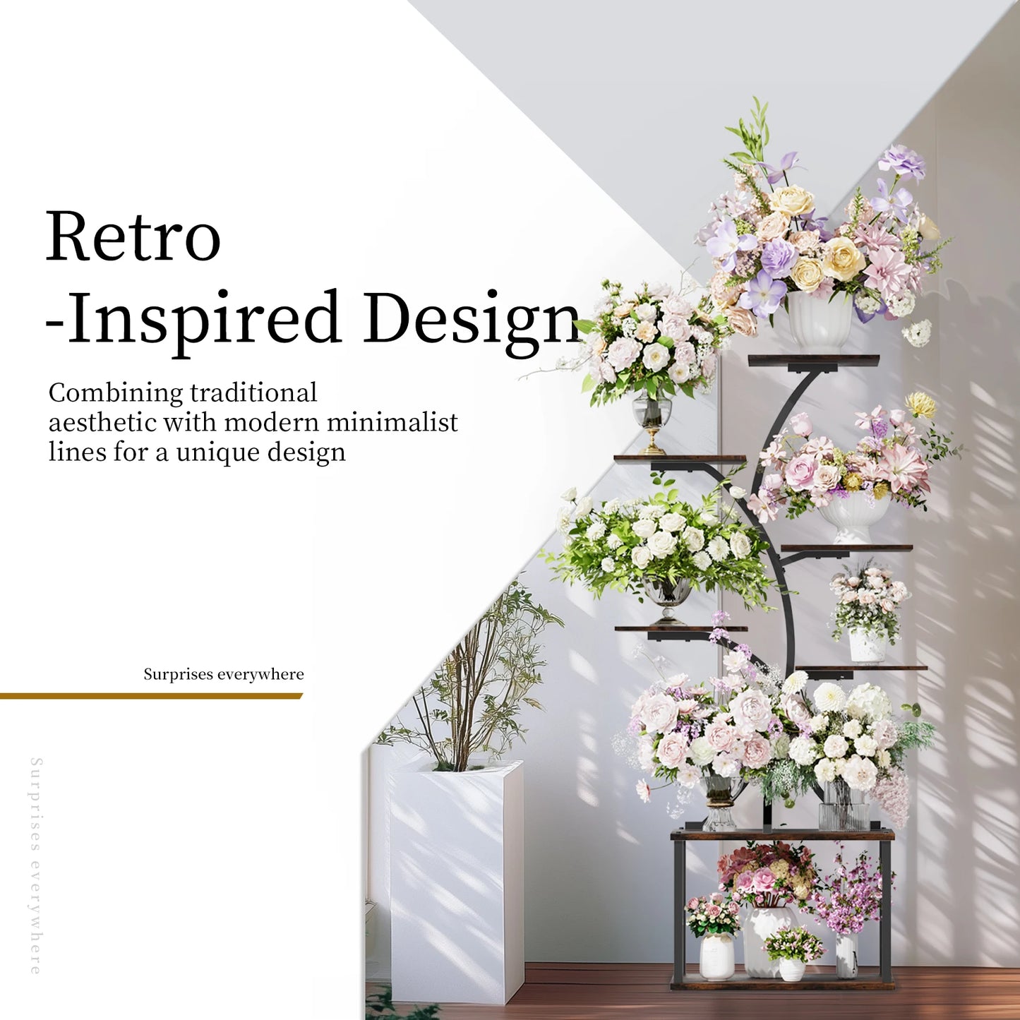 Soporte para plantas multicapa, soporte para plantas en forma de árbol de estilo Industrial, estante de exhibición, soporte para flores de esquina para maceteros de jardín, interior