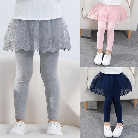 Nuevas mallas para niñas, falda de princesa de encaje, pantalones, falda ajustada para primavera y otoño, pantalones para niños de 2 a 7 años, ropa para niños