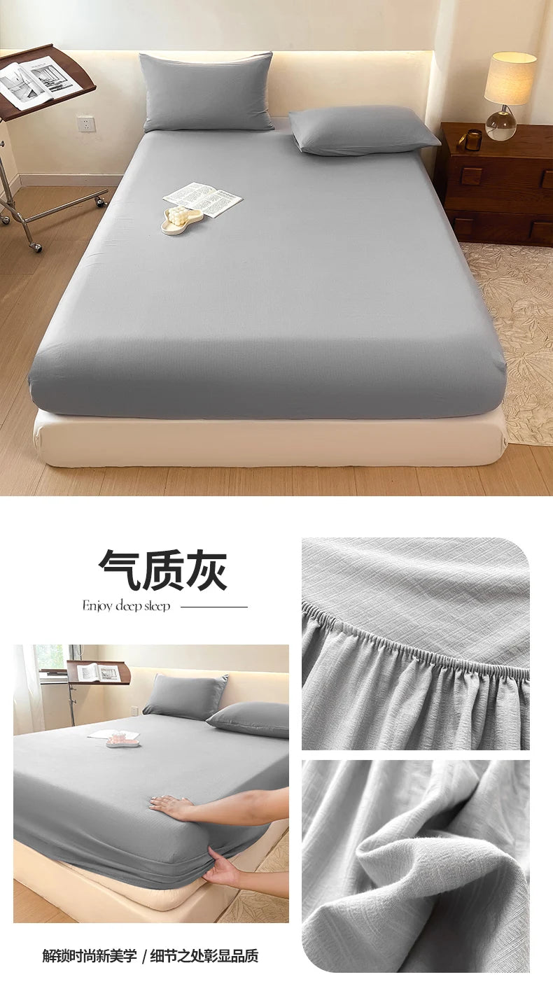 Sábana bajera de algodón lavada con funda de almohada, bandas elásticas, Funda de colchón ajustable antideslizante para cama doble King y Queen