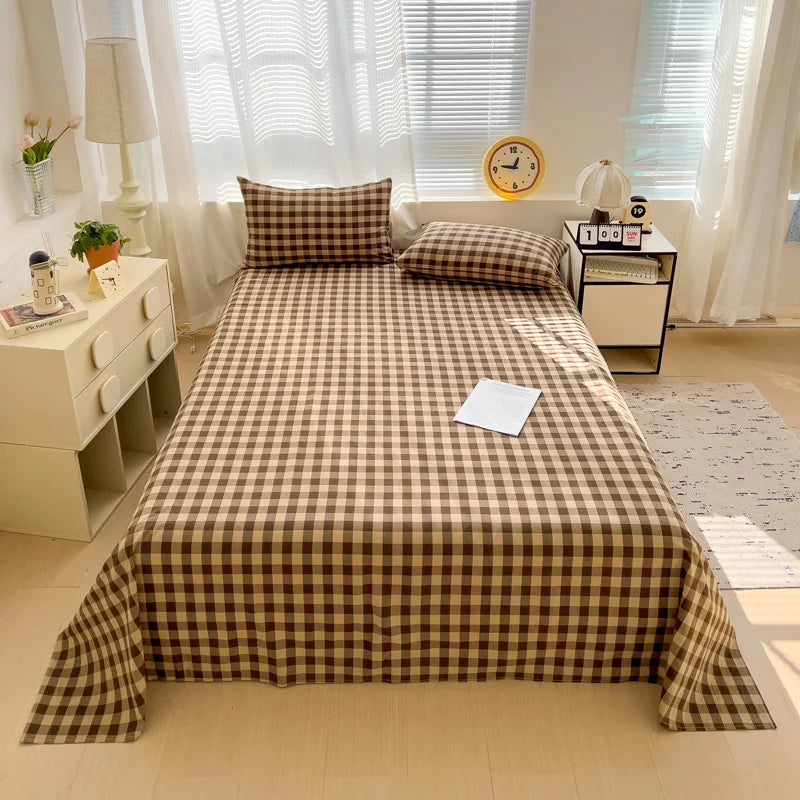 Sábana plana de algodón 100% para cama doble, sábanas superiores lisas de Color sólido, sábanas planas individuales/Queen/King, sábanas de lino para el hogar