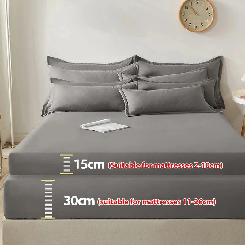 Sábana bajera 100% de algodón con banda elástica, Funda de colchón de Color sólido para cama individual doble King Queen 140/150/160/180x200
