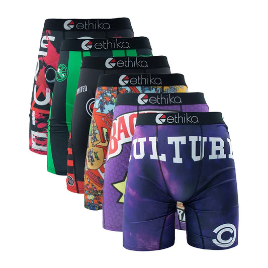 ETHIKA, 6 uds., ropa interior para hombre, Boxers transpirables para hombre, calzoncillos de natación de talla grande con estampado, bragas para hombre, bañadores, Boxershorts sexis para hombre