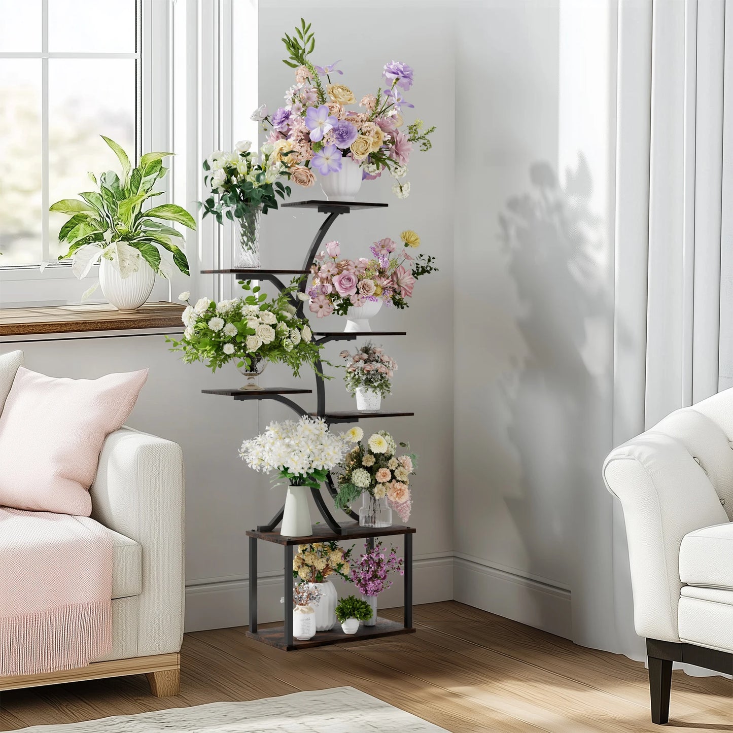 Soporte para plantas multicapa, soporte para plantas en forma de árbol de estilo Industrial, estante de exhibición, soporte para flores de esquina para maceteros de jardín, interior