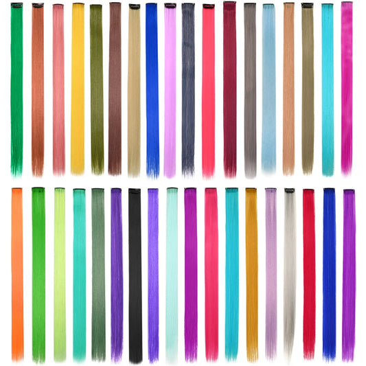 10 unids/pack de extensiones de cabello con Clip para fiesta de colores para niÃƒÂ±as, postizos sintÃƒÂ©ticos de pelo liso de 22 pulgadas de colores Omber