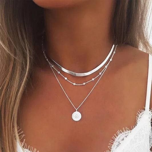 Collar redondo de tres capas de Plata de Ley 925, cadena Simple de serpiente, cadena de bolas, regalo de boda para fiesta, joyería exquisita para mujer
