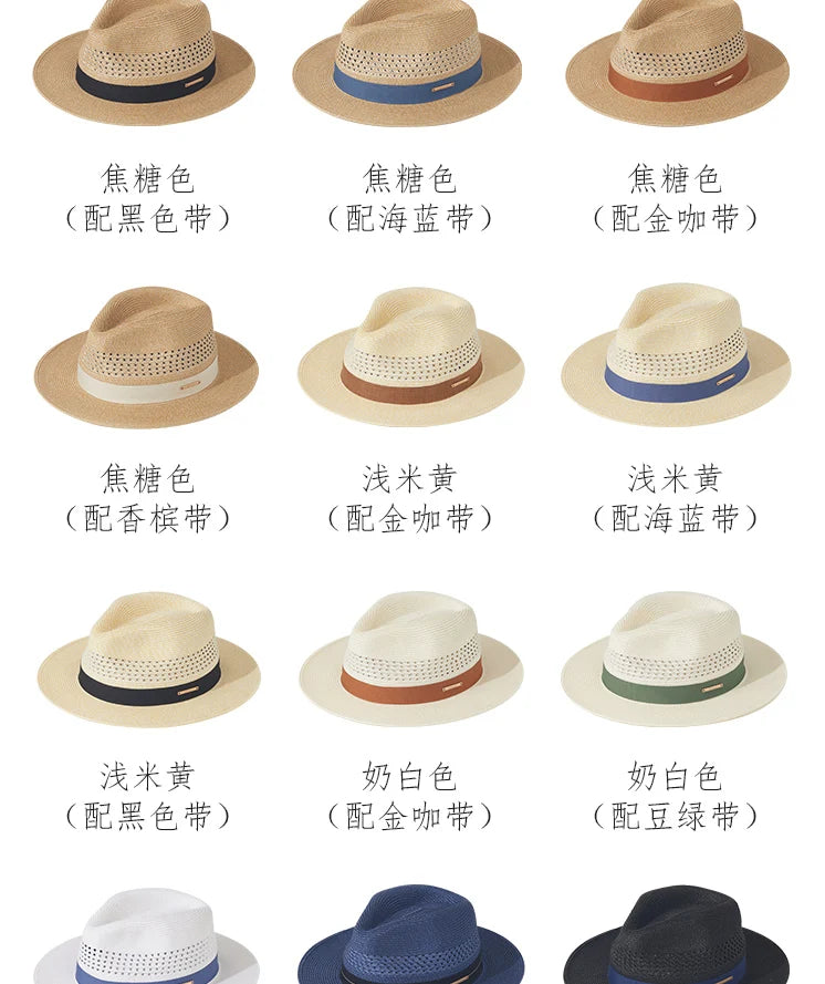 Sombrero de paja de Jazz PanamÃ¡ de talla grande de 60cm para hombre y mujer, sombrero de sol con agujero para protecciÃ³n solar para exteriores, sombrero de playa de ala ancha para verano para hombre