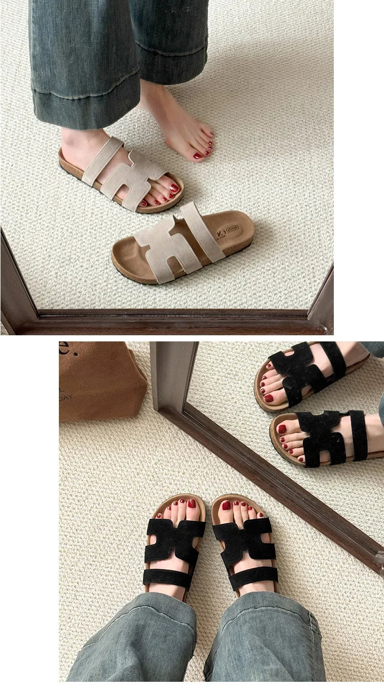 Diapositivas de moda 2025 para mujer: zapatillas de exterior con suela gruesa ajustable