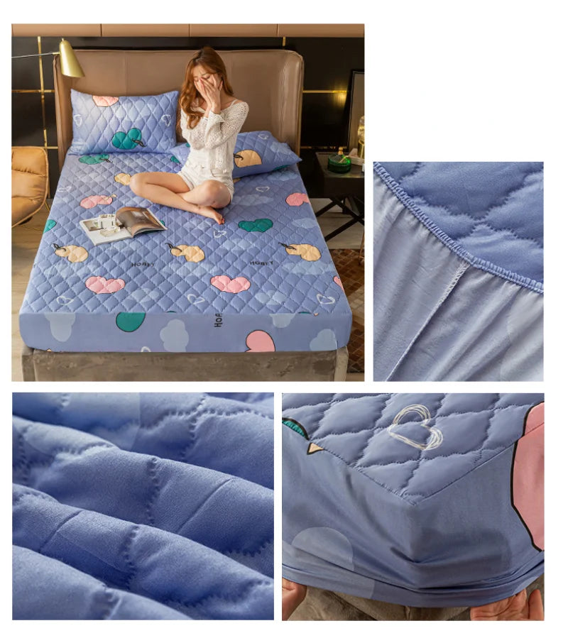 Sábana ajustable 100% impermeable, Protector de funda de colchón acolchado de algodón con Clip de clase A y banda elástica, decoración tamaño Queen y King