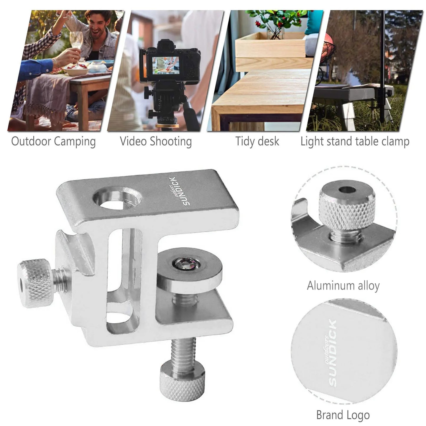 Poste de Luz Portátil para acampar y Clip de escritorio, soporte de aleación de aluminio para exteriores, soporte de luz de campamento de altura ajustable para acampar al aire libre
