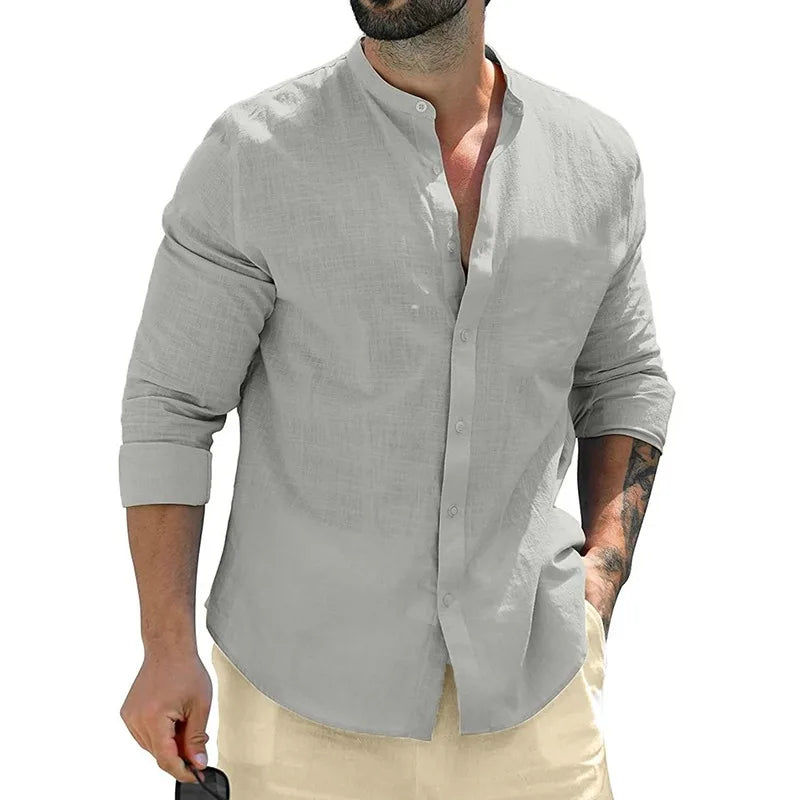 Camisas de manga larga de otoÃ±o para hombre, camisetas de negocios de algodÃ³n, ropa de calle transpirable de Color sÃ³lido, camisas con botones para hombre, camisa blanca