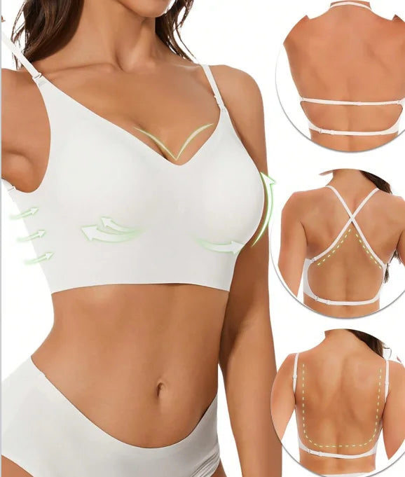 Sujetador Invisible para mujer, sujetadores con escote en U profundo, Top sin espalda para vestidos, lencería Sexy con correa transparente, ropa interior push-up sin tirantes