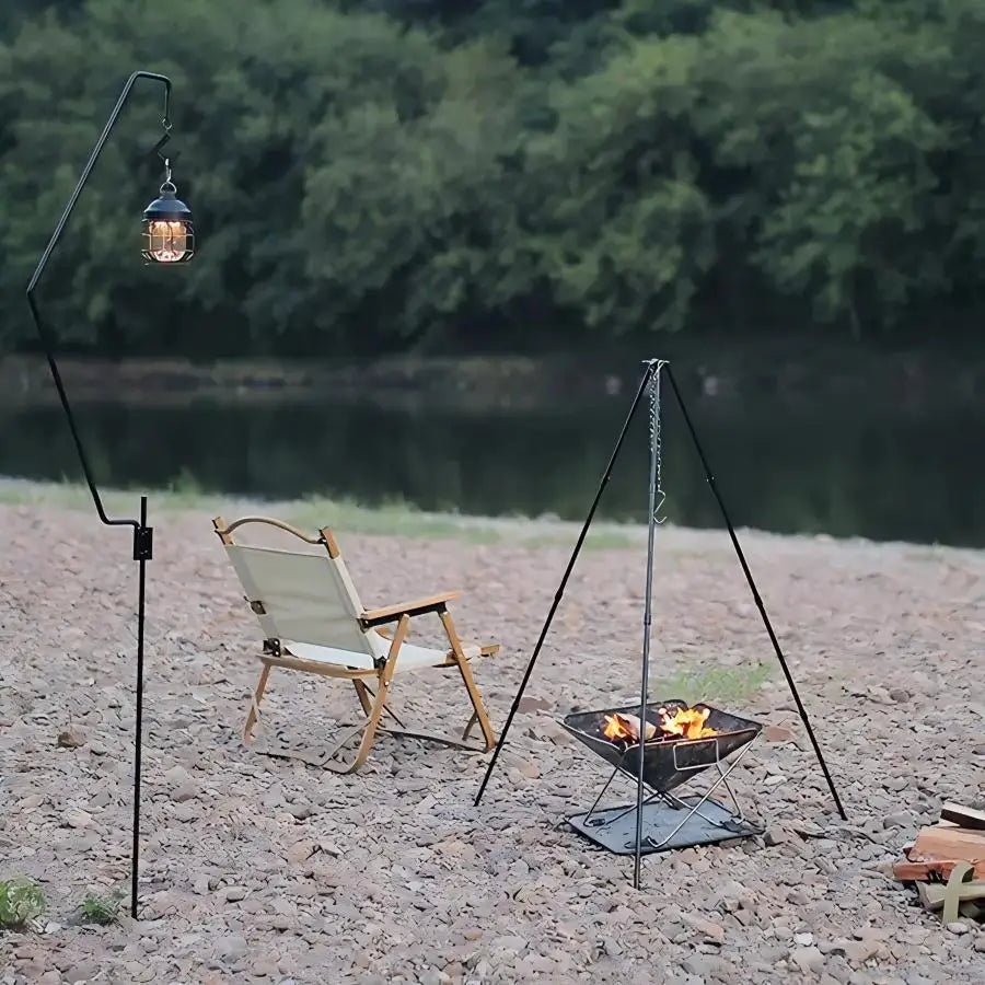 Trípode para fogata para acampar, olla colgante ajustable, cocina estable para fogata, esencial para Picnic, compacto y ligero, fácil de llevar