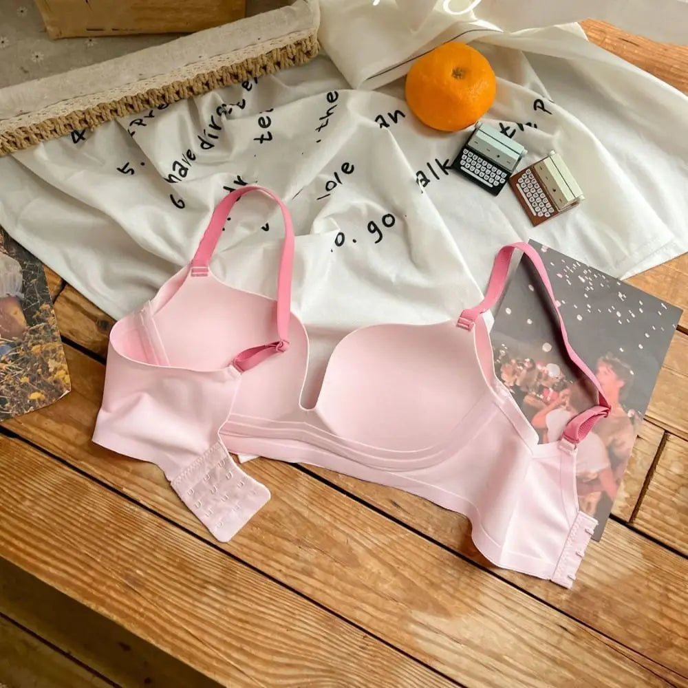 Sujetador ajustado inalámbrico con escote en V profundo, sujetador sin costuras a prueba de golpes para mujer, lencería antiflacidez, ropa interior push-up para niñas