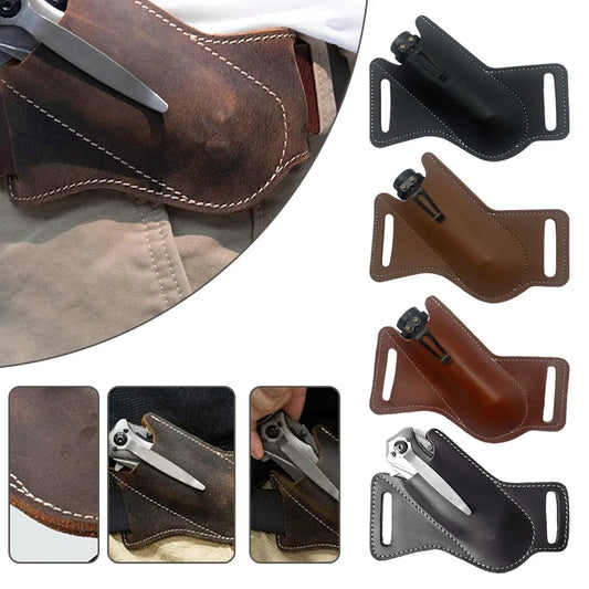 Funda de bolsillo para caza, funda de cuero con soporte para cinturón, funda para linterna, herramienta para cuchillo plegable, transporte para campamento al aire libre