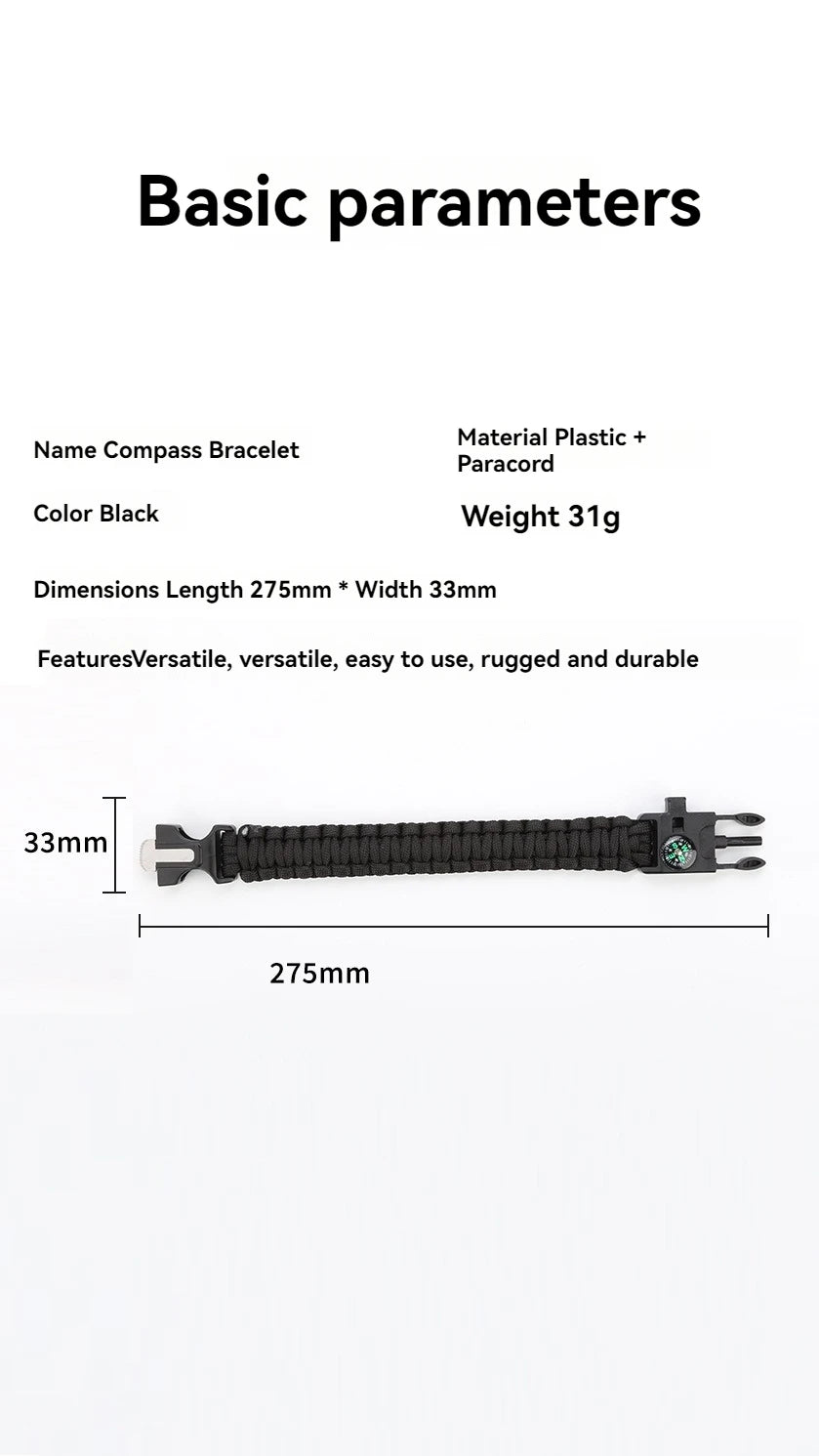 Pulsera de rescate de emergencia, cuerda tejida cinco en uno para muñeca, brújula, cuerda de mano de supervivencia, senderismo al aire libre, camping, viajes, ciclismo