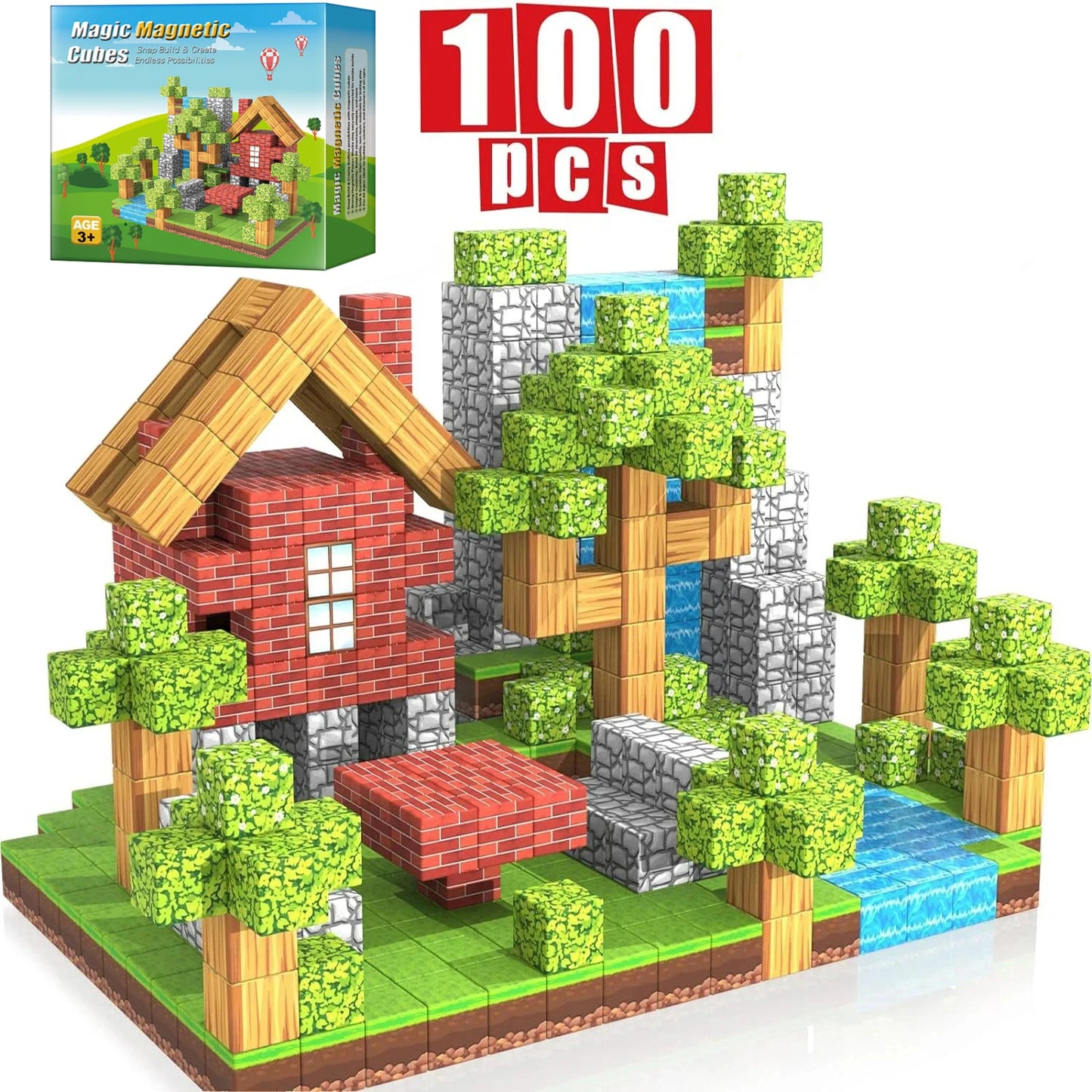 100 Uds. Bloques magnéticos de juguete, juego de imanes de construcción para niños y niñas, cubos sensoriales Montessori con tallo para regalo para niños pequeños