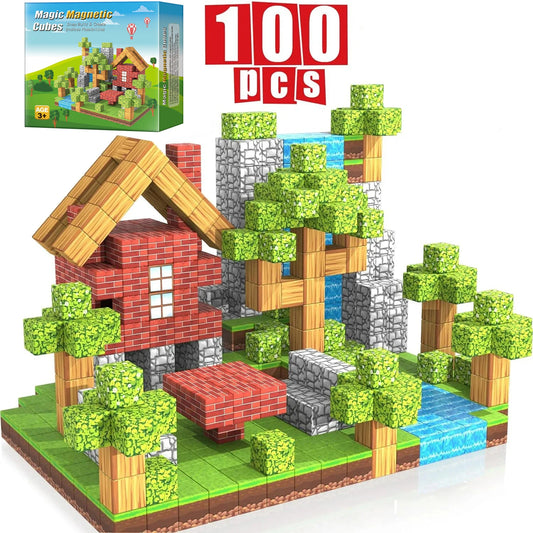 100 Uds. Bloques magnéticos de juguete, juego de imanes de construcción para niños y niñas, cubos sensoriales Montessori con tallo para regalo para niños pequeños