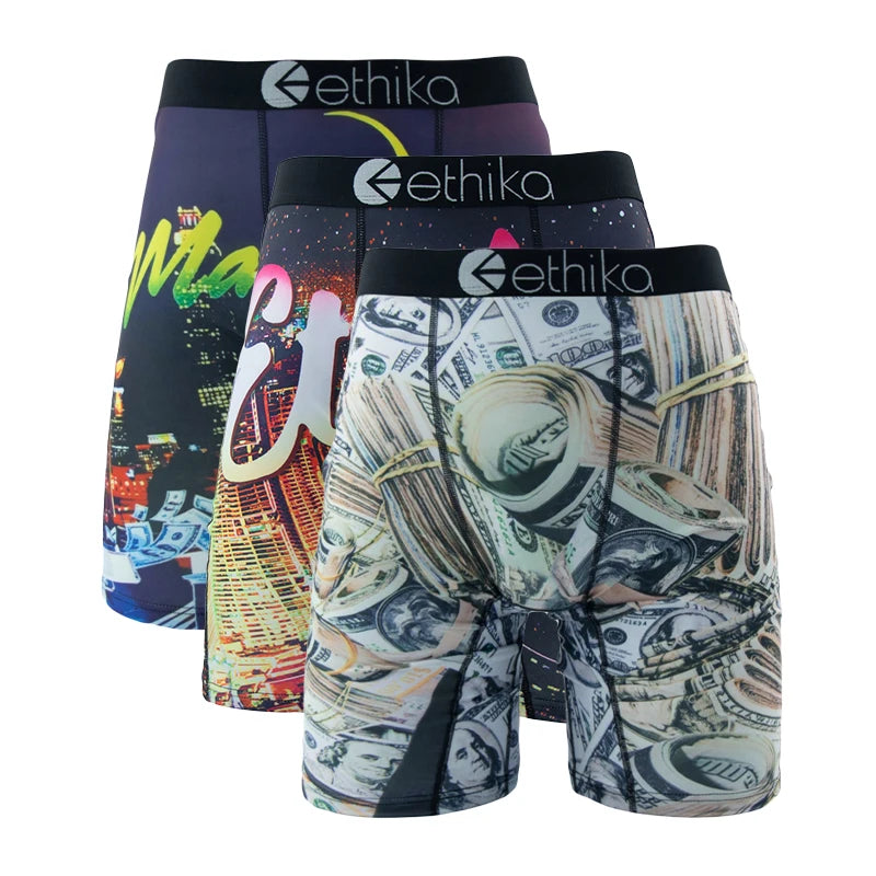 ETHIKA, 3 uds., ropa interior Sexy para hombre, Boxers, calzoncillos transpirables para hombre, calzoncillos de talla grande S-3XL, bañadores para hombre, bragas para hombre, lencería, calzoncillos Boxer