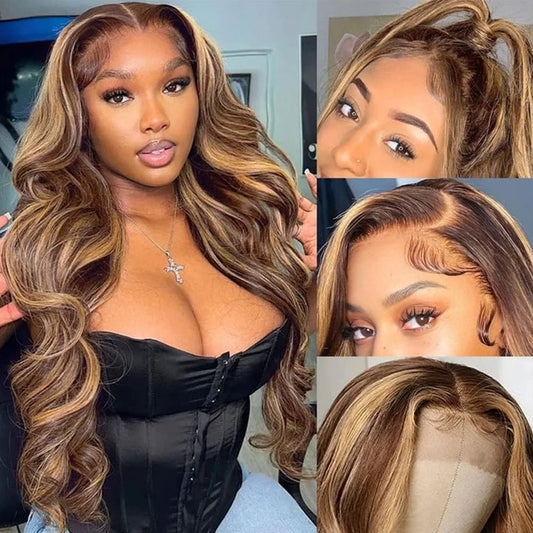 Peluca resaltada 100% cabello humano 13x6 Hd pelucas frontales de encaje rubio miel brasileño onda del cuerpo 13x4 peluca con malla Frontal sin pegamento para mujer