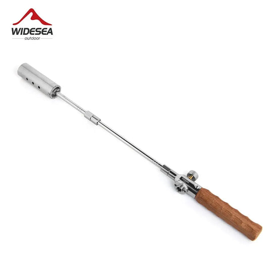 Widesea-encendedor de llama larga para acampar, quemador de mango de madera portátil para exteriores, Picnic, barbacoa, tanque de Gas, pistola de pulverización, kit de herramientas de estufa extraíble