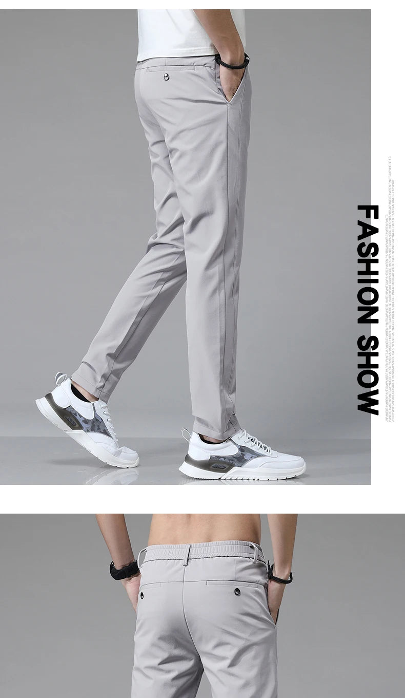 Pantalones informales rectos ajustados elásticos ultrafinos para hombre, pantalón deportivo de Golf transpirable de alta calidad, primavera y verano, 2024