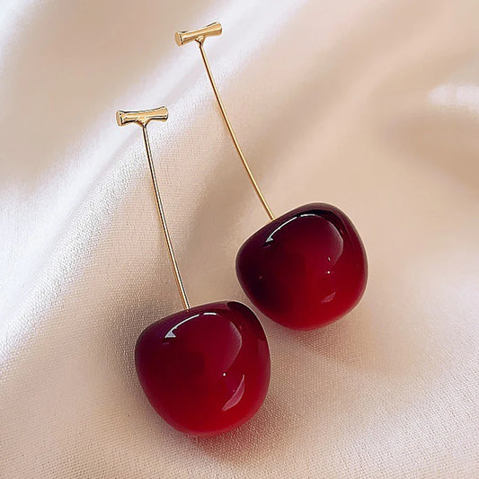 Pendientes de cereza roja dulce para mujer, pendientes colgantes con diseÃ±o de fruta delicada a la moda, joyerÃ­a coreana para fiesta de boda, regalo
