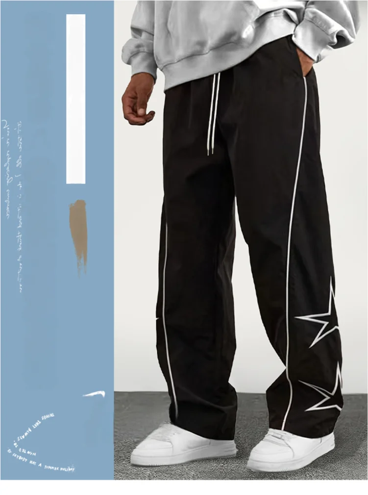 Pantalones de paracaidista deportivos de seda helada para hombre, pantalones de trabajo rectos con cordones, pantalones sueltos, pantalones informales para exteriores, primavera y verano