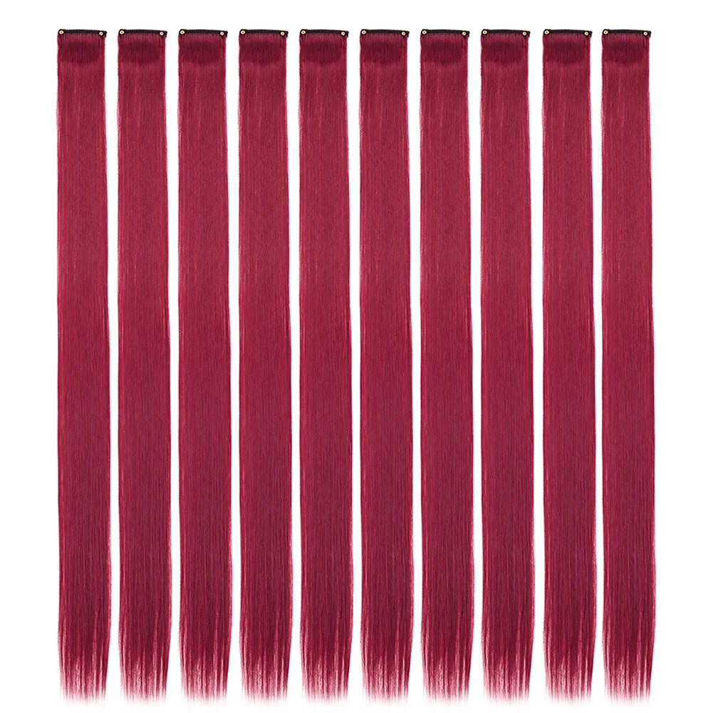10 unids/pack de extensiones de cabello con Clip para fiesta de colores para niÃƒÂ±as, postizos sintÃƒÂ©ticos de pelo liso de 22 pulgadas de colores Omber