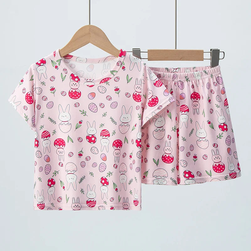 Conjunto de pantalones cortos de manga corta para niños, cómodo y versátil, informal, para el hogar y al aire libre, 2 piezas, verano