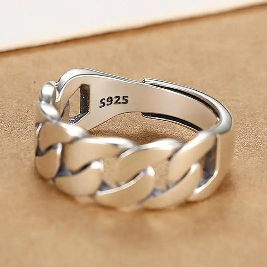 Anillos de plata de ley 925 Sam Panda para mujeres y hombres, joyería fina, anillo de cadena Vintage abierto ajustable para dedo, regalo de cumpleaños para fiesta