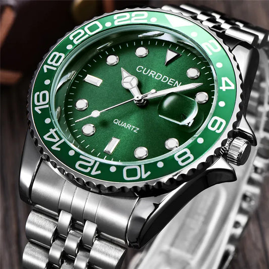 1 unid/lote relojes de marca famosa para Hombre moda Casual banda de acero inoxidable fecha Reloj de cuarzo Vintage Reloj dorado Hombre 2025