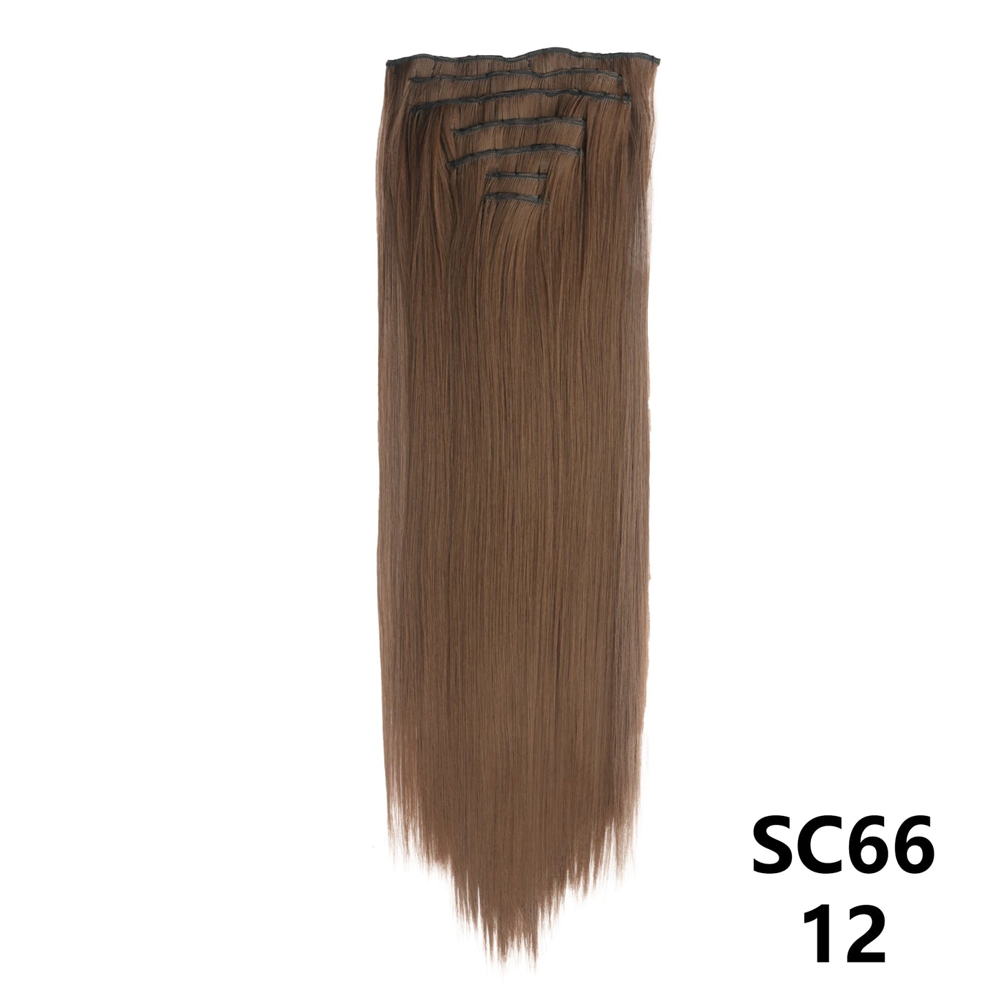 Extensiones de cabello sintÃƒÂ©tico largo y recto para mujer, 16 Clips, 7 unidades/juego, fibra de alta temperatura, negro, marrÃƒÂ³n, Rubio