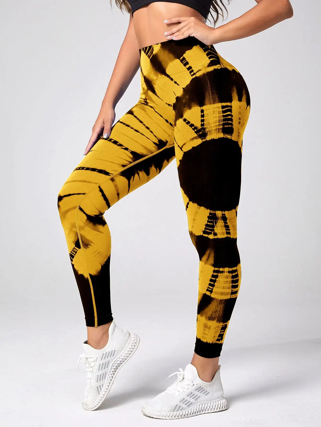 Mallas deportivas sin costuras para mujer, pantalones de Yoga de cintura alta, efecto Tie Dye, para entrenamiento, realce de glúteos, para gimnasio
