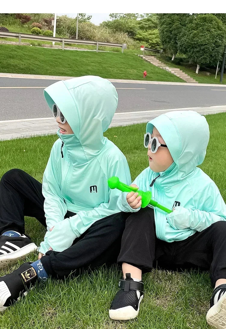 Ropa de protección solar para niños, chaqueta de protección solar de seda helada para exteriores, resistente a los rayos UV, chaqueta de protección solar para juegos al aire libre de verano
