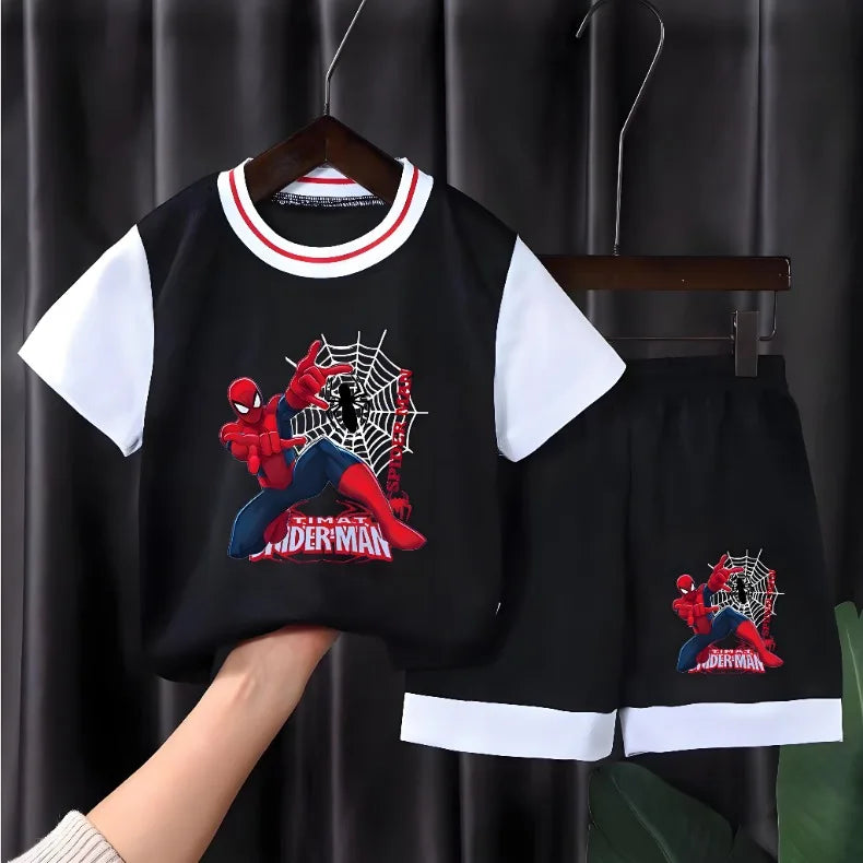 Conjuntos de ropa de baloncesto transpirable de secado rápido para niños, camiseta de Anime Spiderman, pantalones cortos, traje de 2 uds, trajes para niños, verano