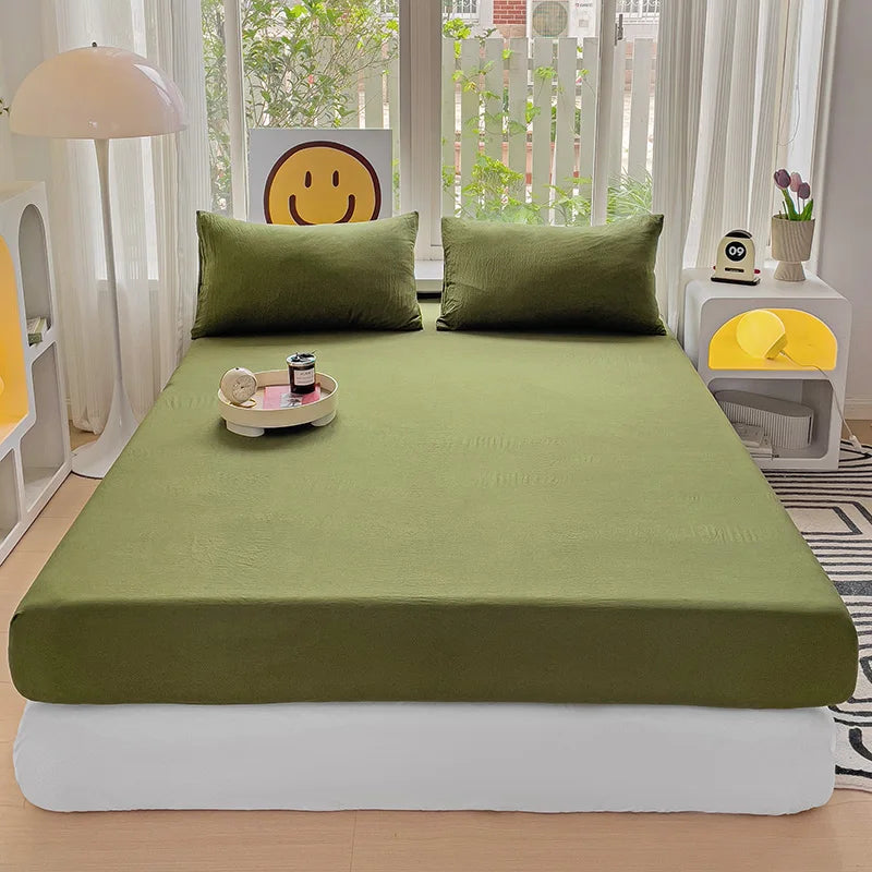 Sábana bajera de algodón lavada con bandas elásticas, funda de colchón ajustable antideslizante para cama doble King Queen 90x200 150x200 180