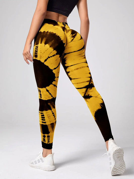 Mallas deportivas sin costuras para mujer, pantalones de Yoga de cintura alta, efecto Tie Dye, para entrenamiento, realce de glúteos, para gimnasio