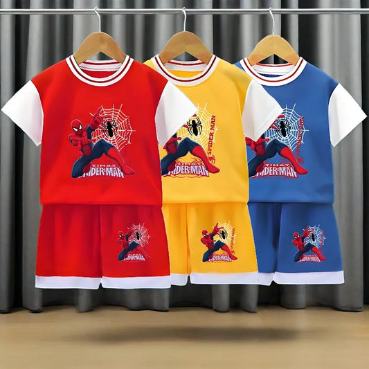 Conjuntos de ropa de baloncesto transpirable de secado rápido para niños, camiseta de Anime Spiderman, pantalones cortos, traje de 2 uds, trajes para niños, verano