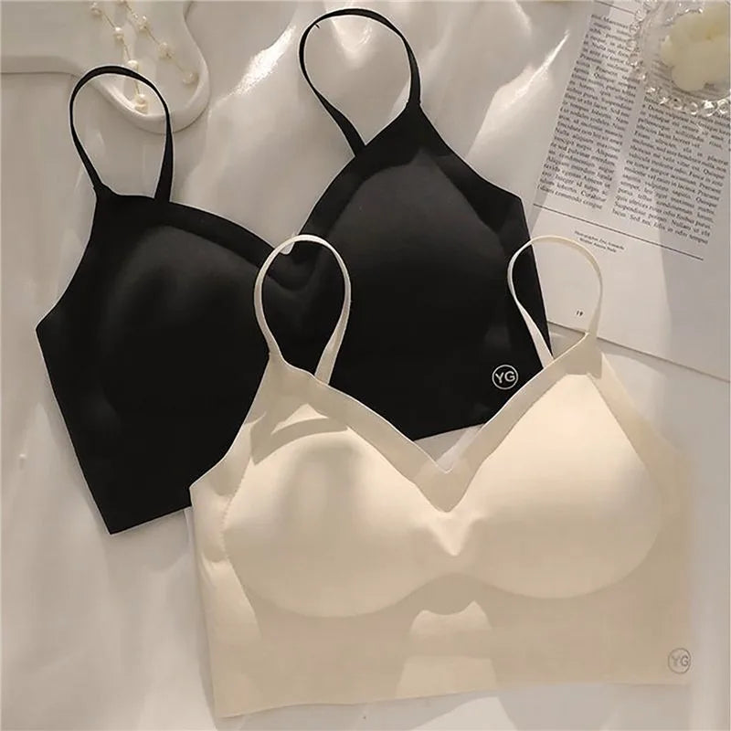 Sujetadores acolchados sin costuras ultrafinos para mujer, ropa interior de seda de hielo, lencería Sexy de pecho pequeño, Push Up, Tops de tubo Sexy, sujetador íntimo