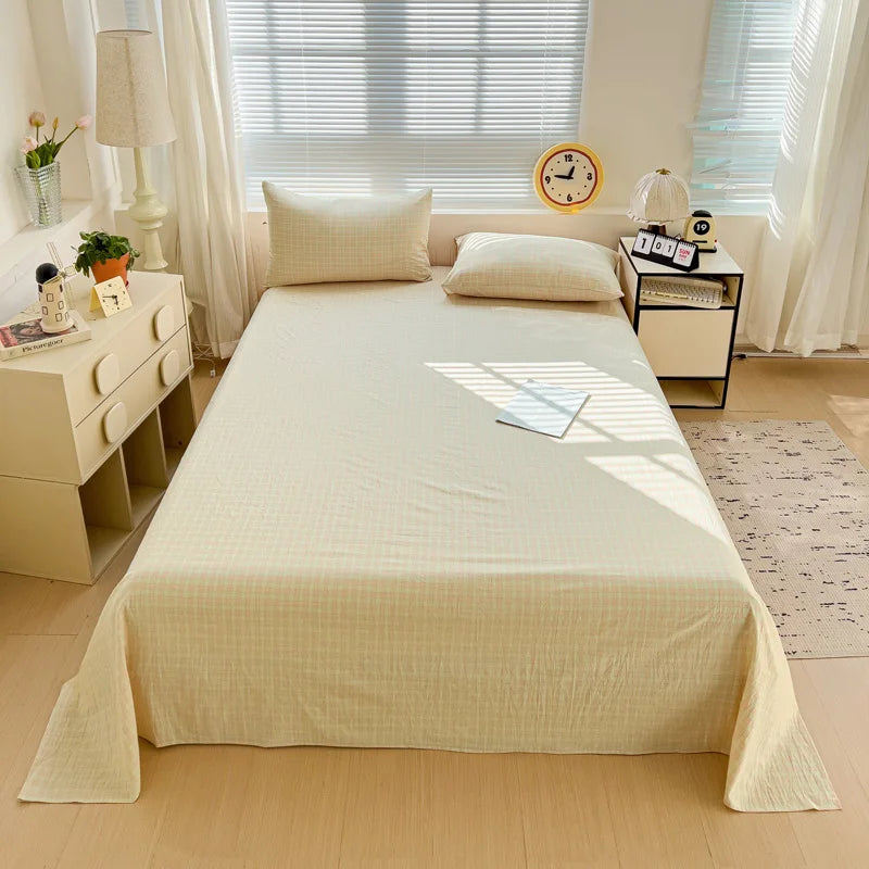 Sábana plana de algodón 100% para cama doble, sábanas superiores lisas de Color sólido, sábanas planas individuales/Queen/King, sábanas de lino para el hogar