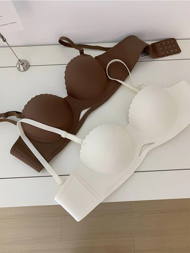 Sujetador sin costuras para mujer, ropa interior push-up con correas desmontables, sujetadores para pechos pequeños, lencería íntima Sexy para mujer