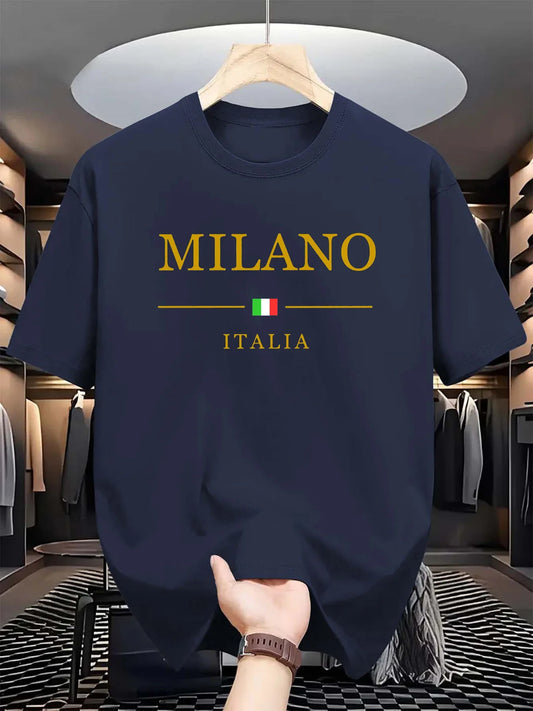 Camiseta holgada informal de talla grande con estampado de MILANO ITALIA para hombre, Camiseta deportiva de manga corta con cuello redondo, 100 algodÃ³n, a la moda, verano